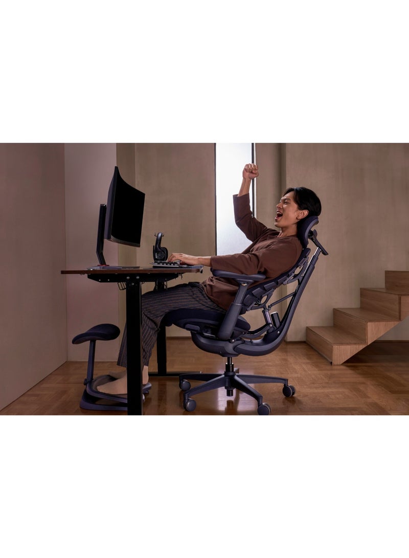 LiberNovo Ergonomic Office Chair with Footrest- Comfy Adjustable Desk Chair with Adaptive Lumbar Support, 160° Recline & Built-in Spine Stretch for Back Comfort, Home Office Long Hours Use, 48cm Version Black - Image 2